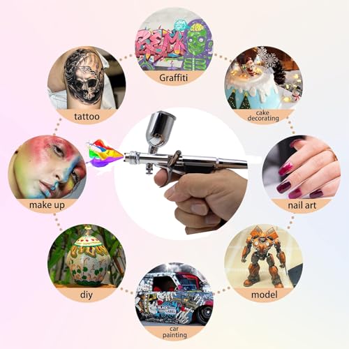 Uouteo Airbrush Kit, Airbrush Trigger Gun with 0.5mm Fan Spray Cap/Needles/Nozzles, 15 CC Cup for Painting Model Nails Cake Makeup - color: 217BA 0.5mm Airbrush Kit