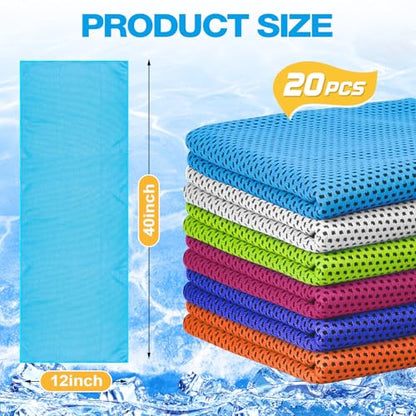MENOLY 20 Pack Cooling Towels, 40"x12" Cooling Towels for Neck and Face with Breathable Carrying Bags,Soft Microfiber Instant Cooling Rags, Gym Workout Sweat Towel for Sports, Yoga, Camping, Running - size: 20 Pack
