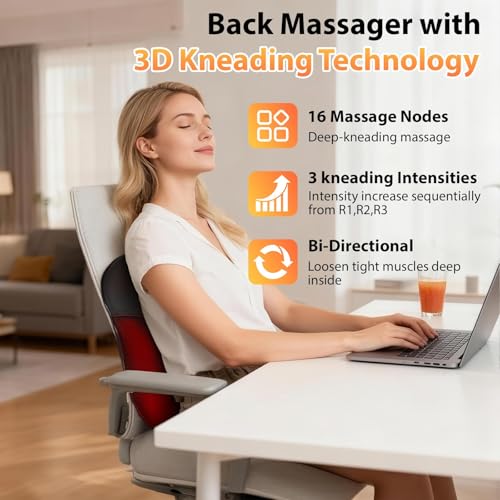 Shiatsu Back and Neck Massager for Pain Relief Deep Tissue, 3D Kneading Lower Back Massager Pillow with Vibration Airbag for Back Neck Shoulder and Legs, Gifts for Mom,Dad,Women - color: Black-03