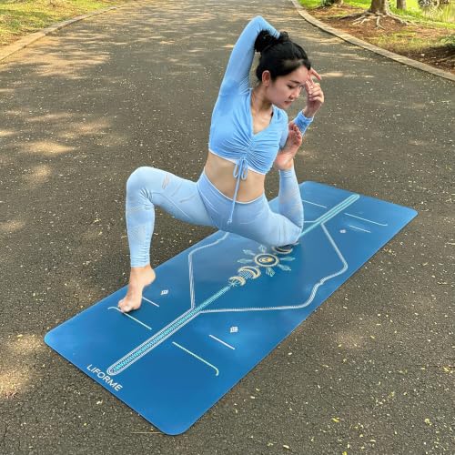 Liforme Printed Yoga Mat - Patented Alignment Design, Ultimate Grip | Eco-friendly, Non-Toxic, Sweat-Resistant, long, wide, 4.2mm thick mat for comfort, recommended for Hot Yoga, Free Yoga Bag - color: Cosmic Moon - Blue