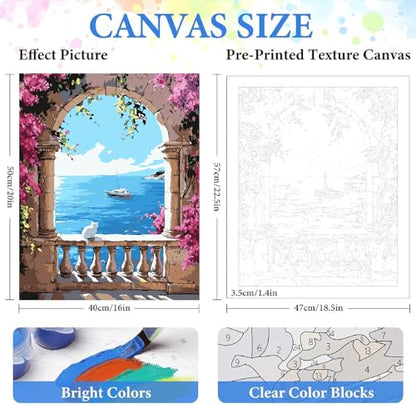 ZRIZQ Landscape Paint by Numbers Kits for Adults Beginner,Scenery,16x20 | Full set with wooden brushes,rolled canvas,rich paints.Calming activity.Beginner friendly.Just open and paint. - color: 16"X20"Rolled Canvas(Frameless)-Landscape 14