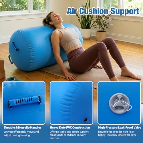 Gymnastics Air Roller Air Barrel Inflatable Tumbling Mat, Tumble Track Backhandspring Mat Gymnastic Equipment with Pump for Yoga Training Cheerleading Home Use - color: Blue, size: 47.2 x 29.5inch