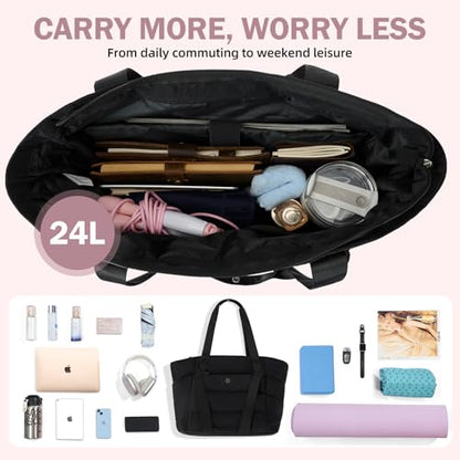 Axcone Women's Yoga Tote Bag with Luggage Sleeve & Mat Straps - Gym Work Bag for Office, Commute, Sports,Travel - color: Black