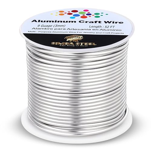 9 Gauge Aluminum Wire 52 Ft (Silver, 3mm), Metal Armature Wire for Sculpting, Aluminum Craft Material, Jewelry Making, Bendable for Crafts, Beading & Floral Design by Simba Steel - style: 9 Gauge x 52 FT