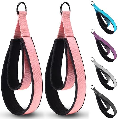 2PCS Comfortable Enhanced Thickness Pilates Double Loop Strap - D-Ring Strap for Home Gym & Yoga Workout Accessories - color: Pink