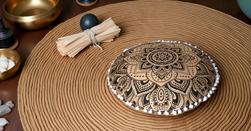 32" Black Gold Mandala Barmeri Large Floor Pillow Cover Cushion Meditation Seating Ottoman Throw Cover Hippie Decorative Zipped Bohemian Pouf Ottoman Poufs, Pom Pom Pillow Cases - size: 32" x 32" (Pack of 1), style: Bohemian