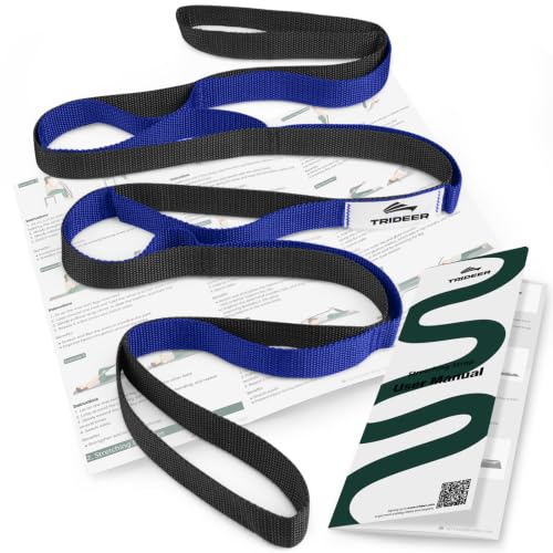 Trideer Stretching Strap with Loops & Leg Lifter, Non-Elastic PT Strap | Leg Lifter Mobility Aid, Non-Elastic PT Stretching Strap, Multi-Loop Grip Control, Home Recovery Support - color: Black & Blue