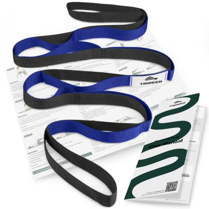 Trideer Stretching Strap with Loops & Leg Lifter, Non-Elastic PT Strap - color: Black & Blue