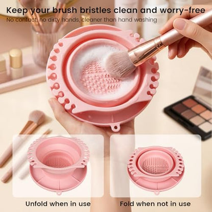 Collapsible Silicone Paint Brush Cleaner Basin Foldable Paintbrush Cleaning Container for Acrylic, Watercolor & Oil Painting (Pink, 15 * 12.2 * 6.5cm/5.91 * 4.8 * 2.56inches) - color: Pink