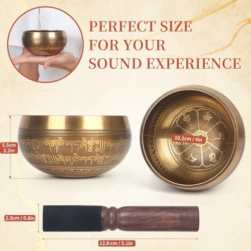 AKLOT HandMade Meditation Singing Bowl: Tibetan Sound Bowl Set with Pure Tone, Sound Bath Bowl with Cushion, Mallet, Spiritual Gift for Chakra Clearing, Mind Healing, Yoga, Prayer, Relaxation (4 Inch) - color: 4 inch Flower
