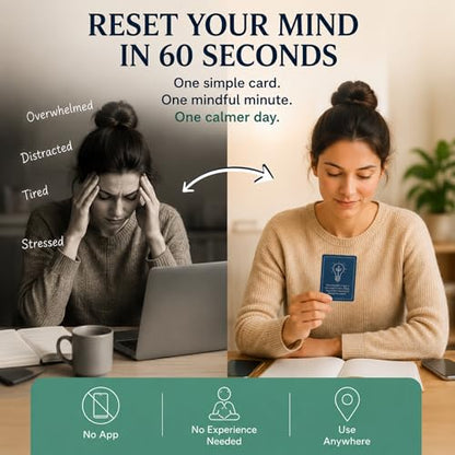 52 Mindfulness Cards for Stress Relief & Everyday Calm, 60-Second Self Care Prompt Deck for Gratitude, Grounding & Meditation, Wellness Gifts for Women and Men