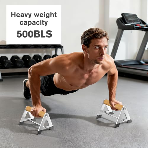 Push Up Stand, Pushup Handles for Strength Training, Heavy-duty Stainless Steel Push Up Bars Gym Exercise Equipment, Hold Up to 500lbs, 1 Pair - color: Wooden handle Silver