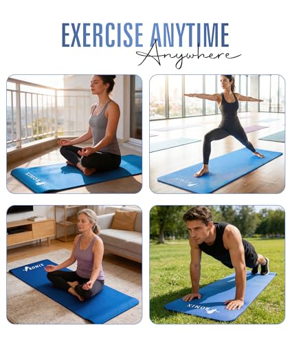 ROMIX Yoga Mat Thick 10Mm, Non-Slip Exercise Mat, 72 X 24 In, NBR - color: Blue