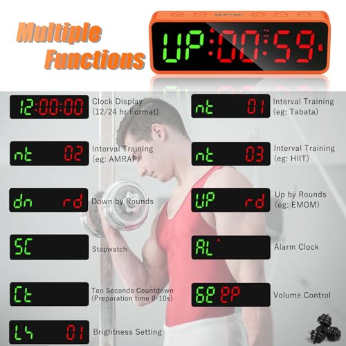 Small Gym Timer Clock Stopwatch Magnetic Workout Interval Timer, Large LED Digital Display, Home Accessories Countdown Clock for Home Gym Garage Schools (Matte Orange) - color: Matte Orange