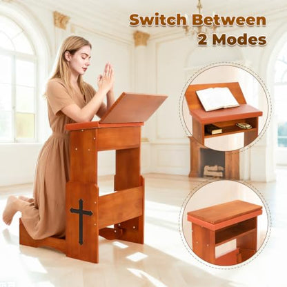 Prayer Kneeler Bench with Book Rest, Adjustable Height | Foldable design, thick padding, portable prayer stool, for home church meditation use