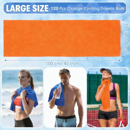 QBrand 120팩 쿨링 타월, 101.6 x 30.5cm(40 x 12인치) 얼음 통기성 쌀쌀한 땀 걸레 극세사 운동 걸레 체육관 타월 목 및 얼굴용 요가 골프 스포츠 러닝용 (OR-120) - color: 또는-120