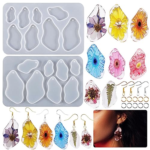 Attuslla Resin Molds - Silicone Earring Moulds with Ear Hooks and Jump Rings for DIY Epoxy Resin Jewelry Making - color: Style 11