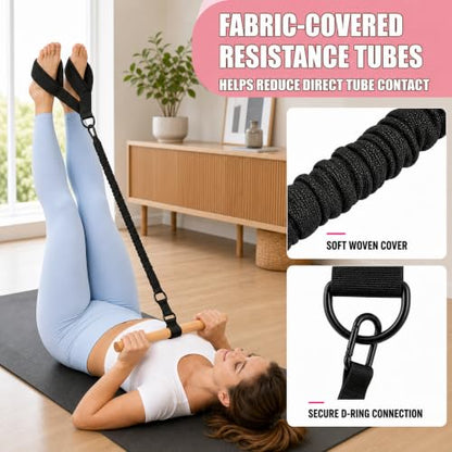 Pedal Resistance Band with Handle, 3 Tubes, 30-90 lb - color: Black