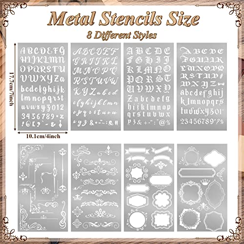 Lewtemi 8 Pcs Metal Stencils Alphabet Frames for Journal,Stylish Style | Stainless Steel Reusable Templates with Numbers Borders, For Scrapbooking Painting Wood Engraving Carving DIY Crafts - style: Stylish Style