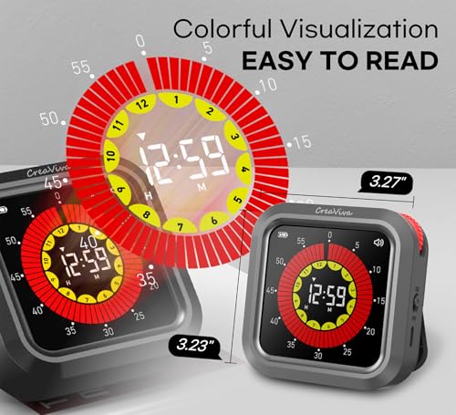 Visual Digital Timer, Large Color Display & Rechargeable, Magnetic Back & Silent Mode, 12 Hours Countdown/Up Stopwatch Timer for ADHD, Kids, Classroom, Kitchen, Work Productivity (Gray) - color: Space Gray