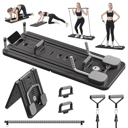 JANUA Pilates Board - Pilates Reformer Set, Multi-Purpose Foldable Pilates Reformer Board for Home, 5 in 1 Pilates Sliding Board - color: Black