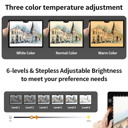 Rechargeable A3 Light Pad for Diamond Painting,Tracing Light Box with Stand and Clip,3 Colors Stepless Dimmable and 6 Levels of Brightness Light Board for Artists,Drawing,Sketching,Animation