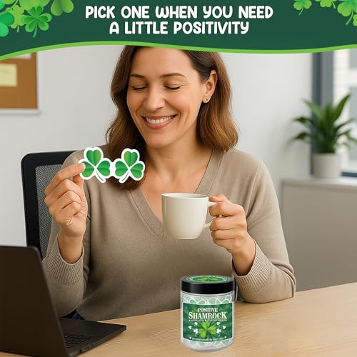 Positive Shamrock Jar, 60 Affirmation Notes, Good Luck Gifts, Irish Gifts | Uplifting Positive Vibes Jar for Home, Office Desk & Daily Encouragement, St Patricks Day Gifts for Women, Friends, Coworkers - color: KAT-Kien- Positive shamrock jar