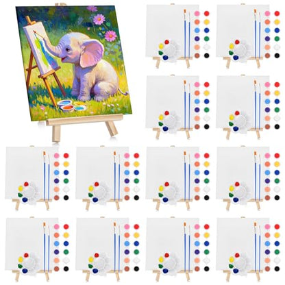 Hdviai Acrylic Paint Canvas Set – Canvas Painting Kit with Wood Easels, Brushes, Paint Sticks, Palettes – Art Supplies for Beginners, Ideal for Parties & DIY Painting (6 x 6inch) - size: 6 x 6inch