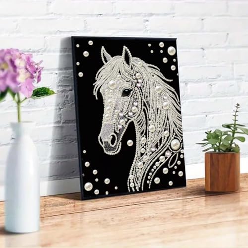 GEMFAMILY 5D Diamond Art Pearl Painting Kits for Adults,Special Shape Diamond Painting Kits for Horse, DIY Plastic Pearl Painting Kit for Beginner Home Decor 12 × 16 inch - color: HL116