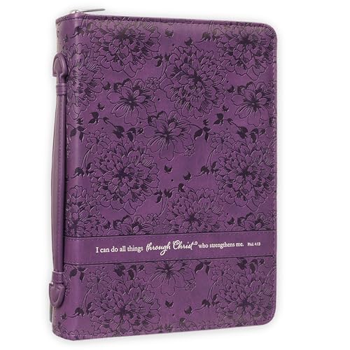 Christian Art Gifts Women's Fashion Bible Cover I Can Do All Things Philippians 4:13, Purple Floral Faux Leather (Large) - size: Large