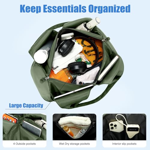 Forestfish Gym Bag For Women With Shoes Compartment & Wet Dry - color: Army Green