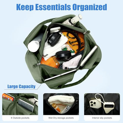 Forestfish Gym Bag For Women With Shoes Compartment & Wet Dry - color: Army Green