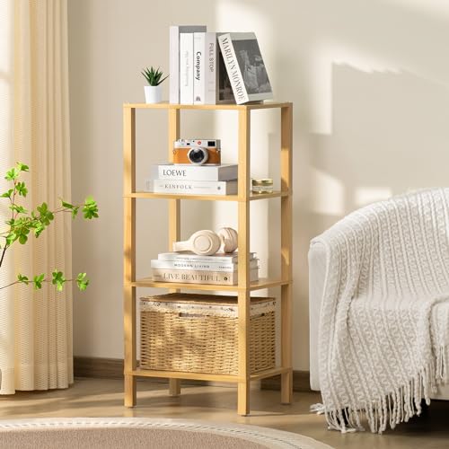 YUFAM 4 Tier Small Bookshelf, Narrow Tall Shelf, Wooden Book Shelf,Natural - color: Natural, size: 4-Tier