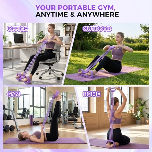 3-in-1 Pedal Resistance Band with Handles,10-Tube Multi-Functional Pedal Resistance Band,Natural Rubber Tension Rope for Abs,Arms,Waist,Legs & Home Fitness - color: Purple