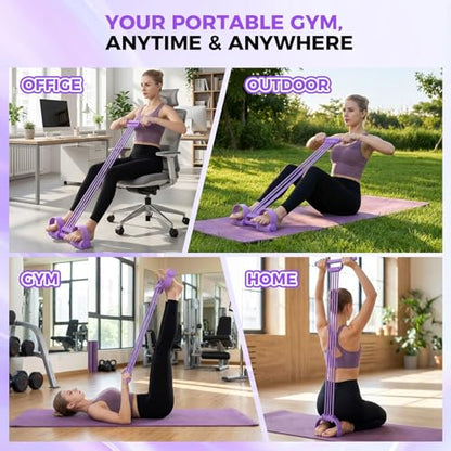 3-in-1 Pedal Resistance Band with Handles,10-Tube Multi-Functional Pedal Resistance Band,Natural Rubber Tension Rope for Abs,Arms,Waist,Legs & Home Fitness - color: Purple