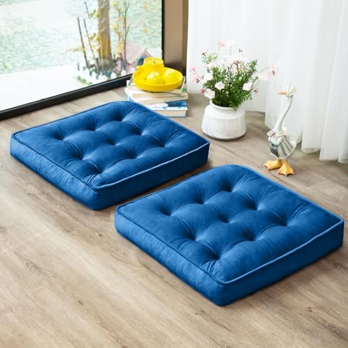 1 MIDDLE ONE Floor Pillow Set of 2, Memory Foam Meditation Cushion, Floor Cushions for Adults Sitting, Large Square Seat Cushions for Yoga, Couch, Sofa, Kids, Living Room, 20x20 Inch (Navy Blue) - color: Navy Blue, size: 20x20 Inch(Pack of 2)