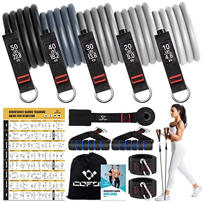 Resistance Bands with Handles for Women, 5 Level Exercise Bands - color: Grey