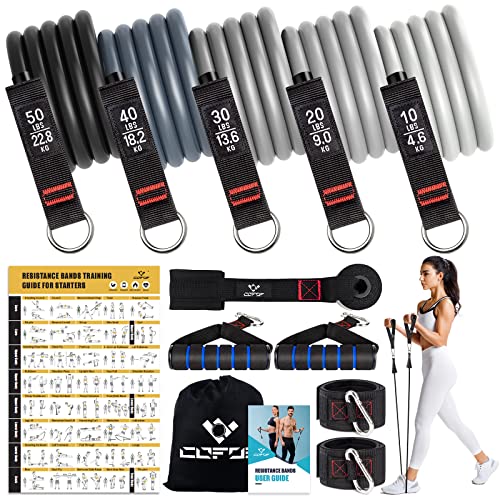 Resistance Bands with Handles for Women, 5 Level Exercise Bands - color: Grey