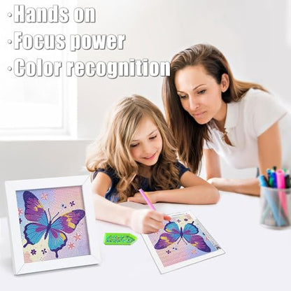 geesfayan Diamond Art Kits for Kids,6 Inch DIY Gem Art Painting with 7 Inch Frame, Complete Starter Kit for Beginners, Creative Arts & Crafts Gift for Girls & Boys (Butterfly) - color: Butterfly
