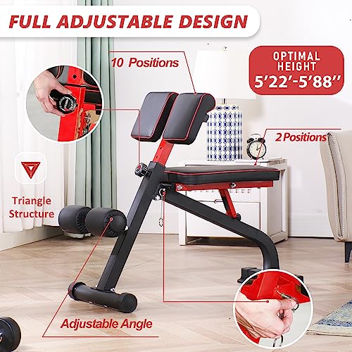 BODYRHYTHM Compact Adjustable Weight Bench for Full Body Strength Training, Ab/Back Hyper Roman Chair, Adjustable Ab Sit up Bench, Incline Decline Bench, Flat Bench, Hyperextension Bench, Back Extension Machine - color: Black