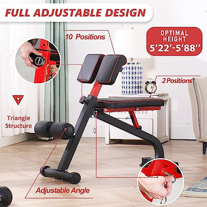 BODYRHYTHM Compact Adjustable Weight Bench for Full Body Strength Training, Ab/Back Hyper Roman Chair, Adjustable Ab Sit up Bench, Incline Decline Bench, Flat Bench, Hyperextension Bench, Back Extension Machine - color: Black