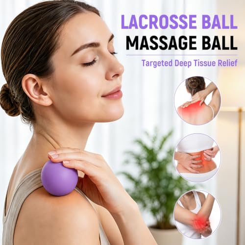 Massage Ball Lacrosse Ball for Myofascial Release, Massage Deep Tissue for Back, Neck, Foot Trigger Point Therapy, Full Body Muscle Knots, Relieving Muscle Pain (Purple) - color: Purple