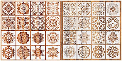 32 Pcs (6 x 6 Inch) Reusable Mandala Stencils for Dot Painting, Art Scrapbook Templates (White-32pcs) - color: white-32pcs