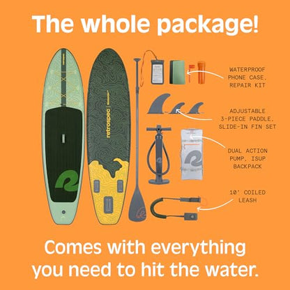 Retrospec Weekender Inflatable Stand Up Paddle Board Includes Paddle, Pump, and Accessories 10’6” Lightweight iSUP, Puncture Resistant Inflatable Paddle Board for Adults - color: Wild Spruce (Legacy)
