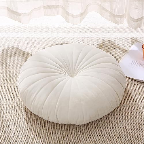 Floor Pillow Meditation Cushion Round Large Floor Pillows Seating for Adults, Velvet Thick Floor Cushions for Yoga Living Room Balcony Outdoor Tatami 18inch（Beige） - color: Beige