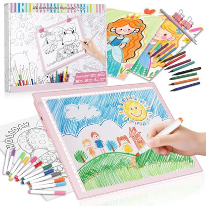LED Drawing Tablet Kits Pink - 15" Light Board for Diamond Painting | Best Birthday, Holiday Gifts Toy for Kids Girls 3,4,5,6,7,8,9,10,11,12 Year Old, Back to School Art Travel Essentials - style: 15" Kit Pink (Rechargeable)