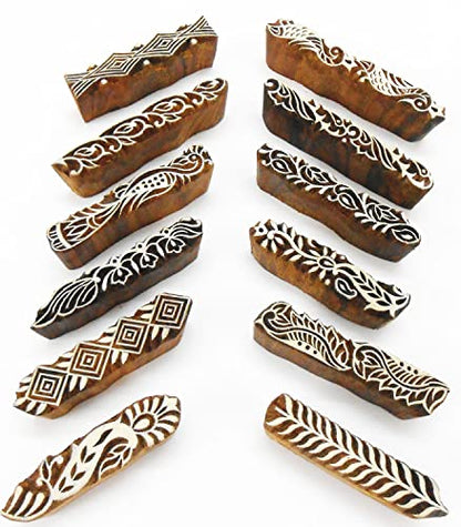 CraftsofIndia® Exotic Elegant Border Pattern Print 100% Handcarved Wooden Block Stamps (Set of 12 | - size: 12 Pcs