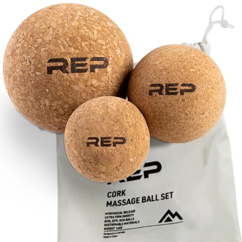 REP Fitness Cork Massage Ball Set | Set of 3 | Sizes for Muscle Relief | Firm Mobility Tools | Eco-Friendly Cork Rollers | Compact Recovery Set | for Back, Foot, Neck Tension | Home or Gym Use