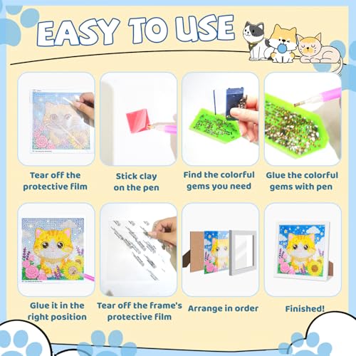 40pcs 5D Cartoon Diamond Painting Kits for Beginners, 6.7 x 6.7 In Cute Animal Diy Diamond Penguin Panda Arts and Crafts for Animal Party Decorations Party Favors Bag Fillers Supplies
