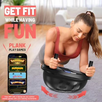 BODYRHYTHM 2 in 1 Balance Ball & Plank Board Trainer with Free iOS/Android App & 4 Free Games for Full Body Workout - Half Exercise Yoga Ball Trainer with 2 Bands & Pump for Strength Training - color: Black